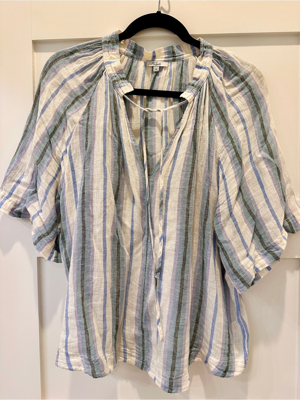Rails Lightweight Striped Cotton Button-Front Top in Blue, lavender & Cream